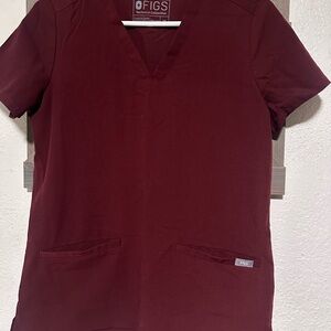 Figs Burgundy Scrub Top and pants